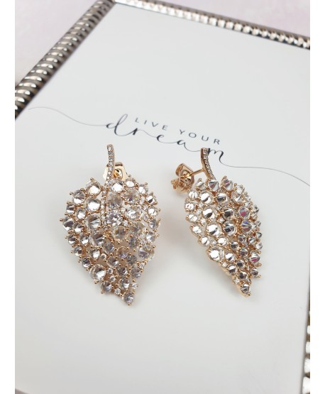 Kolczyki stal złote cyrkoniowe liście