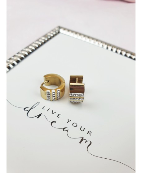 Kolczyki stal złote grube kółeczka z cyrkoniami