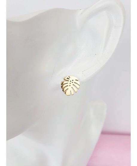 Kolczyki stal złote listki monstery