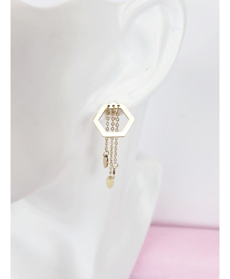 Kolczyki stal złote romby z łańcuszkami