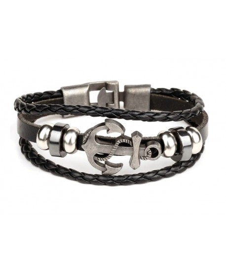 Bransoletka męska z kotwicą czarna/brązowa