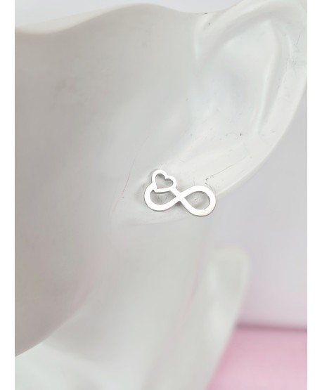 Kolczyki znak nieskończoności z sercem srebrne stal