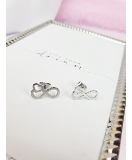 Kolczyki znak nieskończoności z sercem srebrne stal
