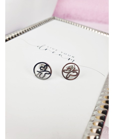 Kolczyki srebrne stal płaskie kółeczka z motylkiem