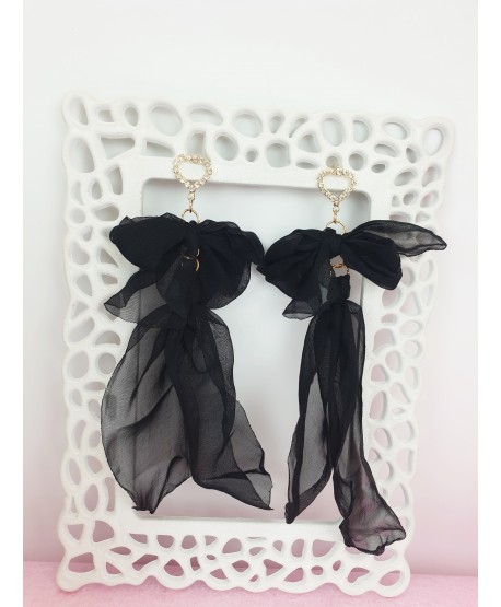 Kolczyki satynowe czarne kokardka