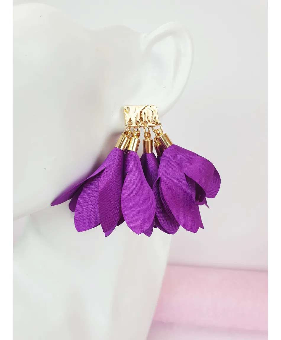 Kolczyki jedwabne krótkie kwiaty