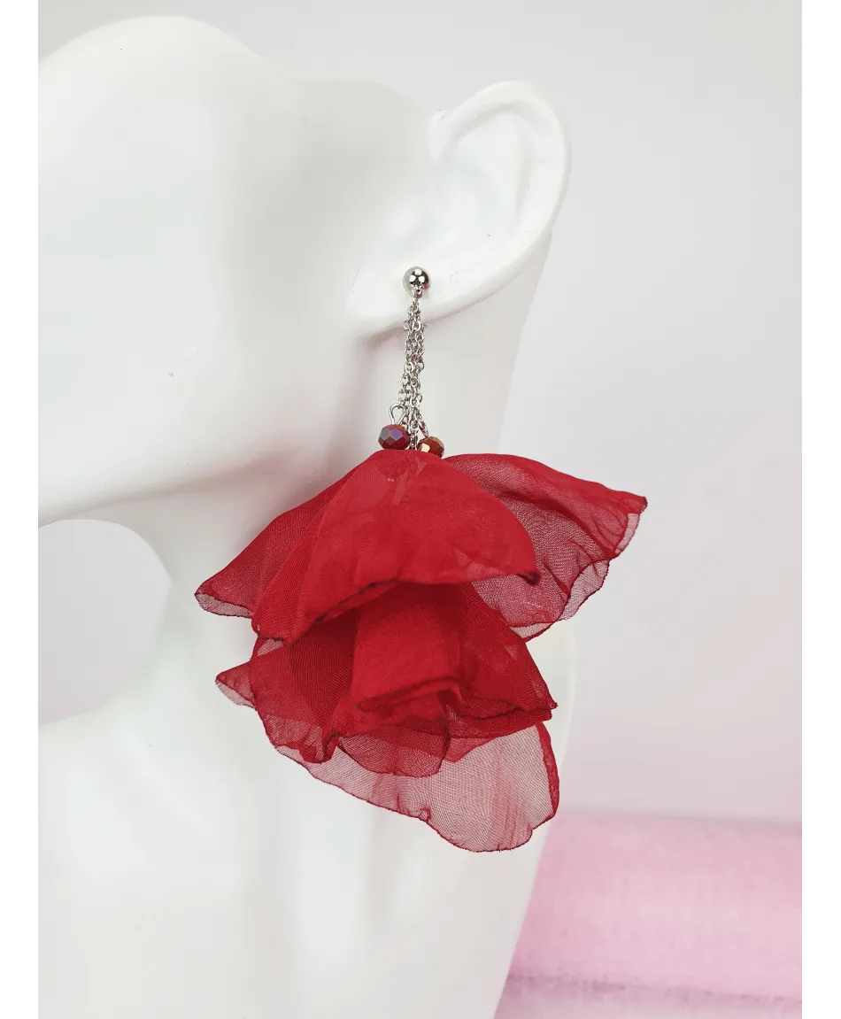 Kolczyki satynowe długie kwiaty