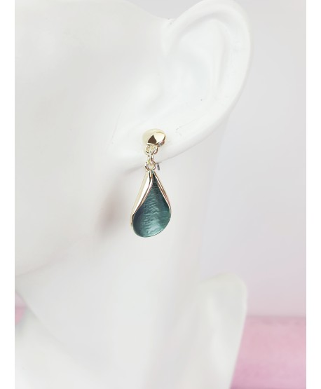 Kolczyki złote z oliwkową emalią