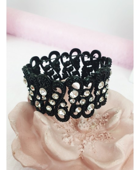 Bransoletka czarna z kryształkami na gumce