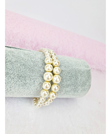 Bransoletki podwójne szklane perła biała ecru