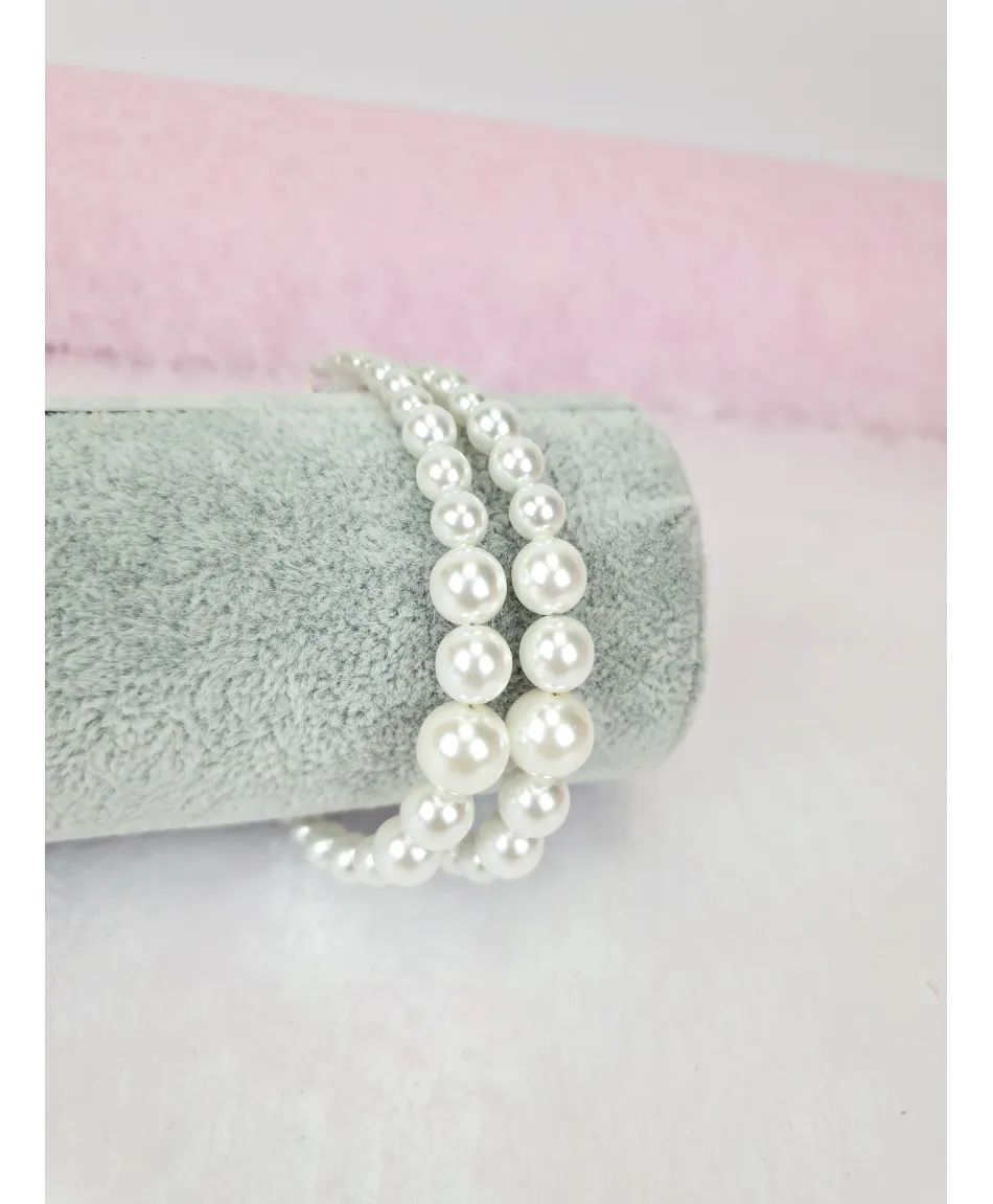 Bransoletki podwójne szklane perła biała ecru