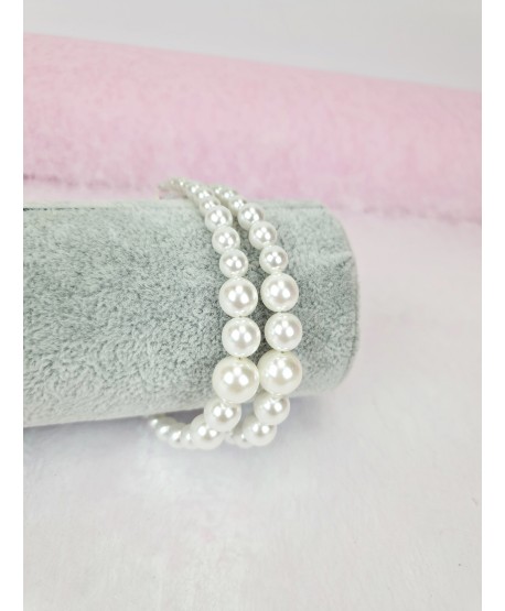 Bransoletki podwójne szklane perła biała ecru