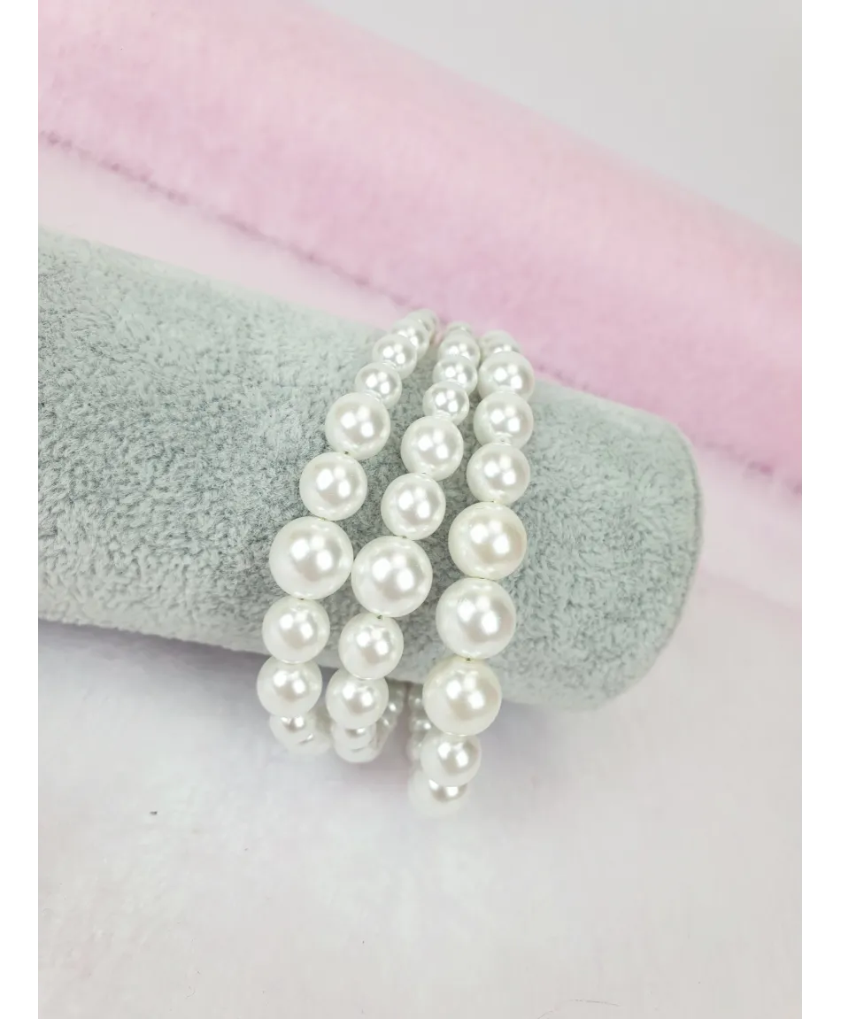 Bransoletki potrójne szklane perła biała ecru