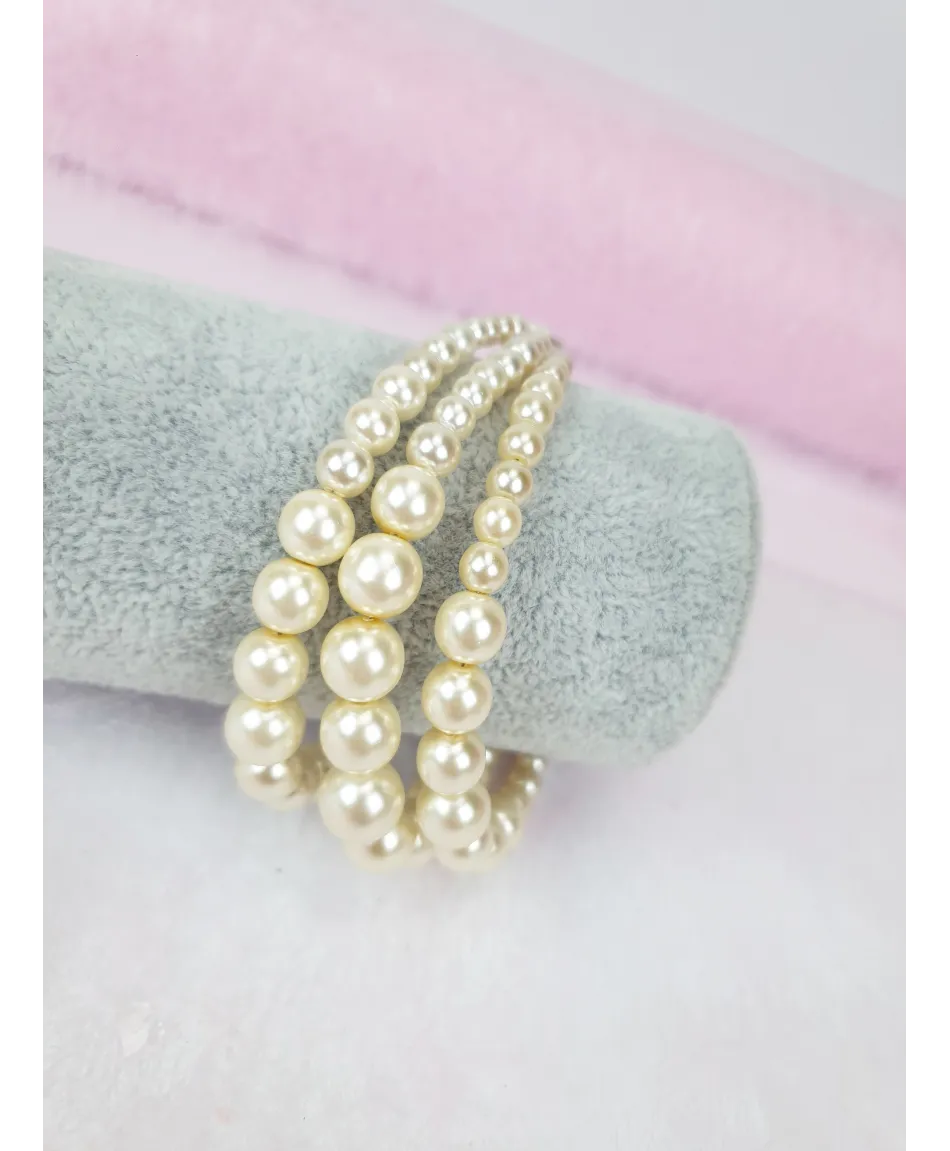 Bransoletki potrójne szklane perła biała ecru