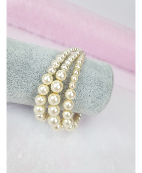 Bransoletki potrójne szklane perła biała ecru