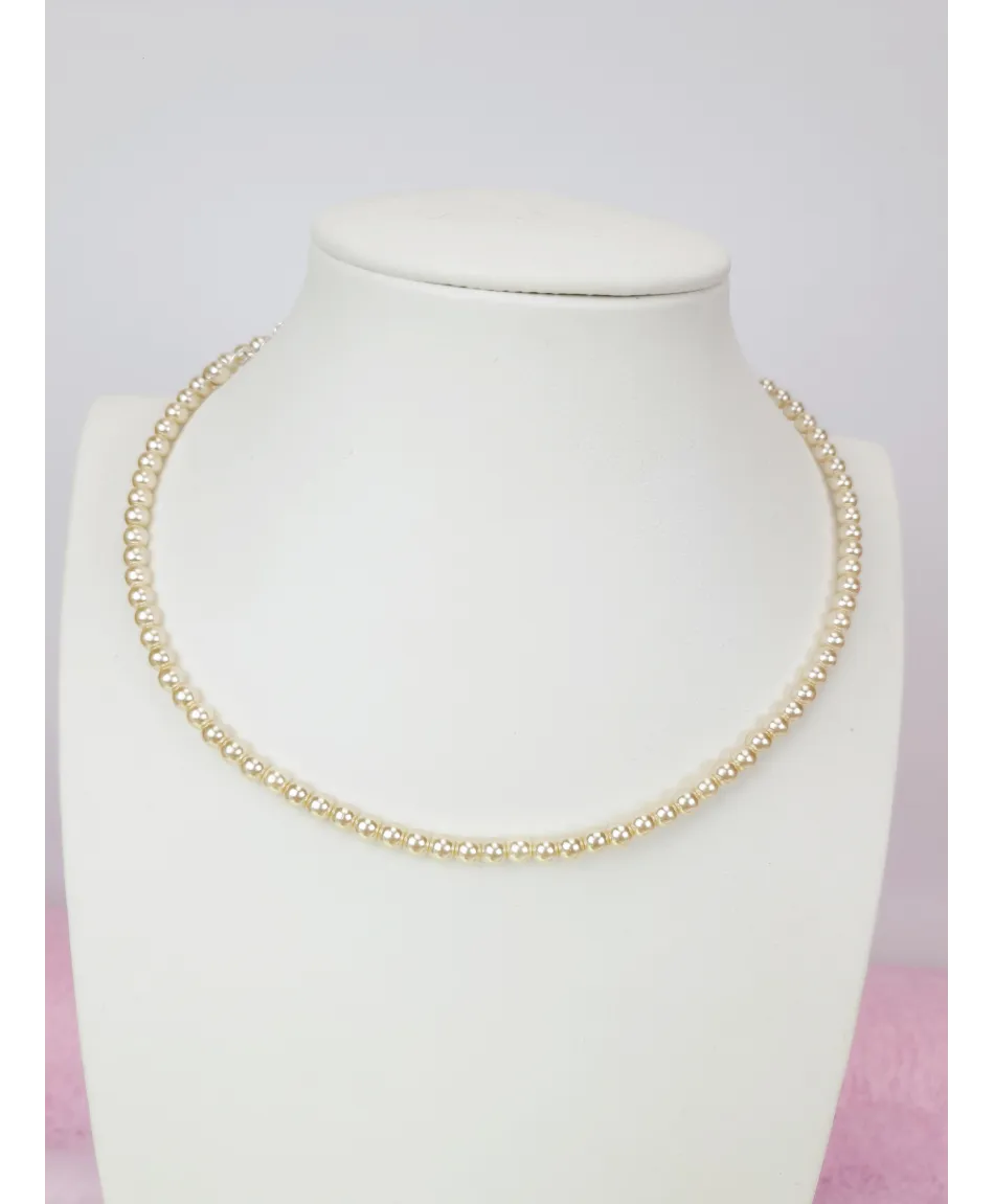Naszyjnik choker szklane perły białe ecru 36 cm