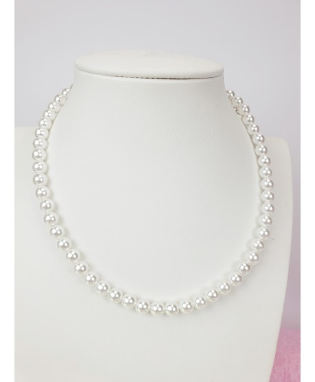 Naszyjnik choker szklane perły białe 37/40 cm