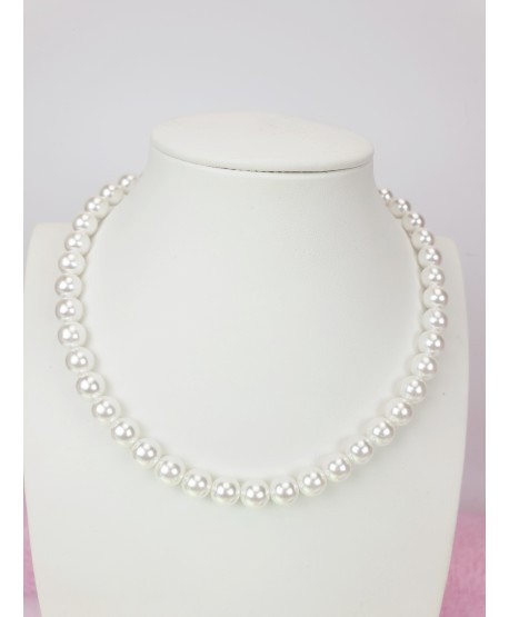 Naszyjnik choker szklane perły białe 36/40 cm