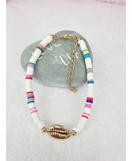 Bransoletki na kostkę kolorowe z muszelką