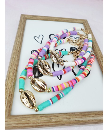 Bransoletki na kostkę kolorowe z muszelką