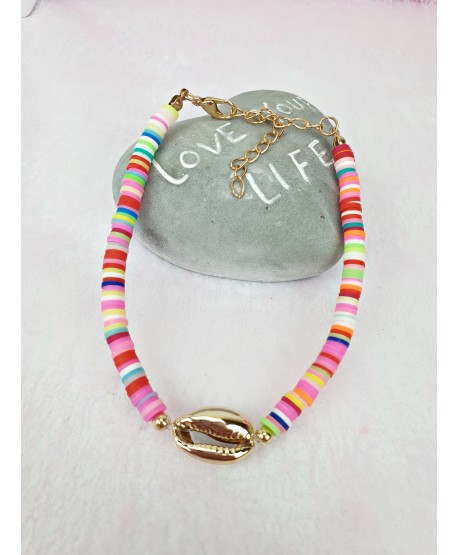 Bransoletki na kostkę kolorowe z muszelką