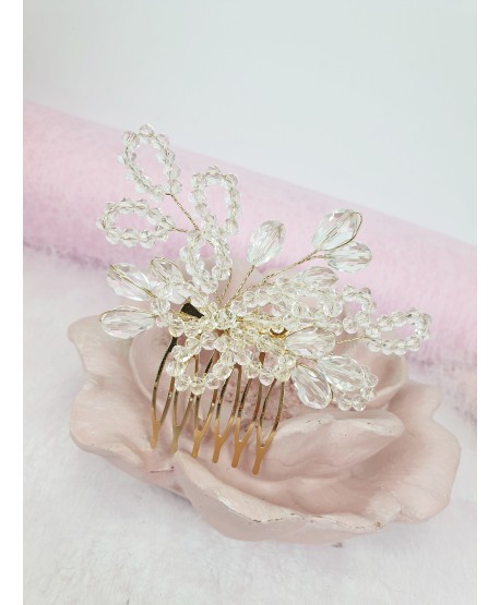 Grzebień ozdobny złoty kryształki na drucikach