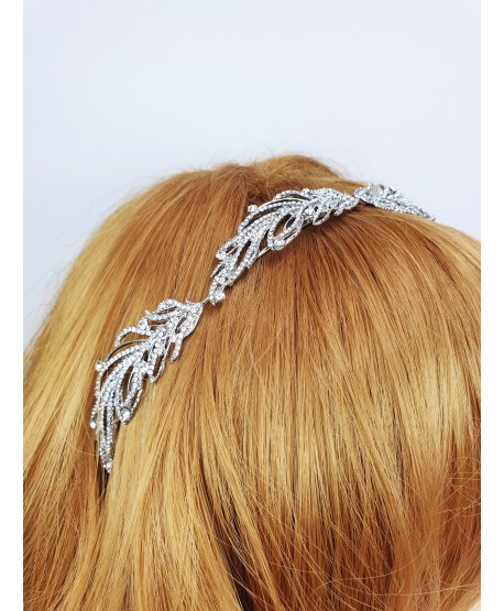 Opaska do włosów bogata srebrna listki