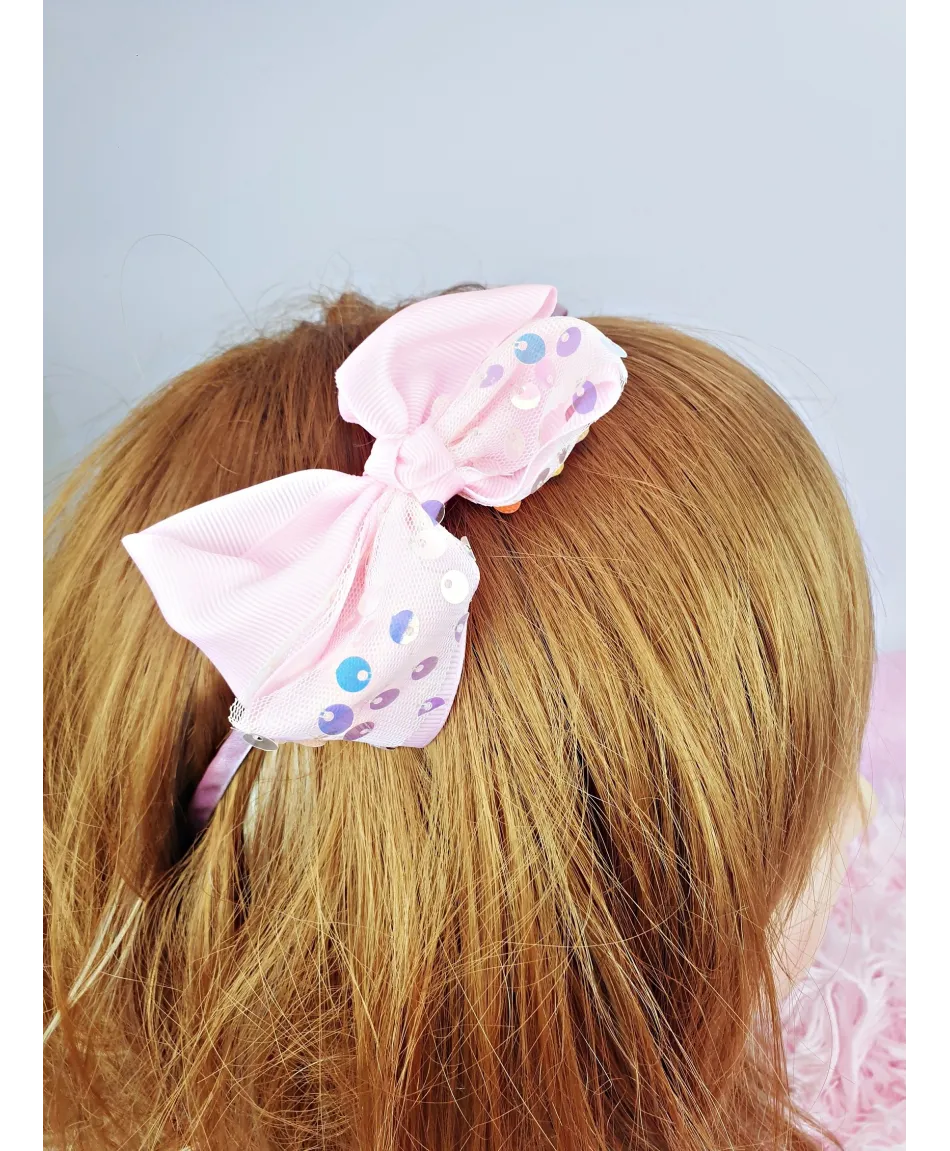 Opaski do włosów różowe z kokardą z cekinami Opaski do włosów różowe z kokardą z cekinami