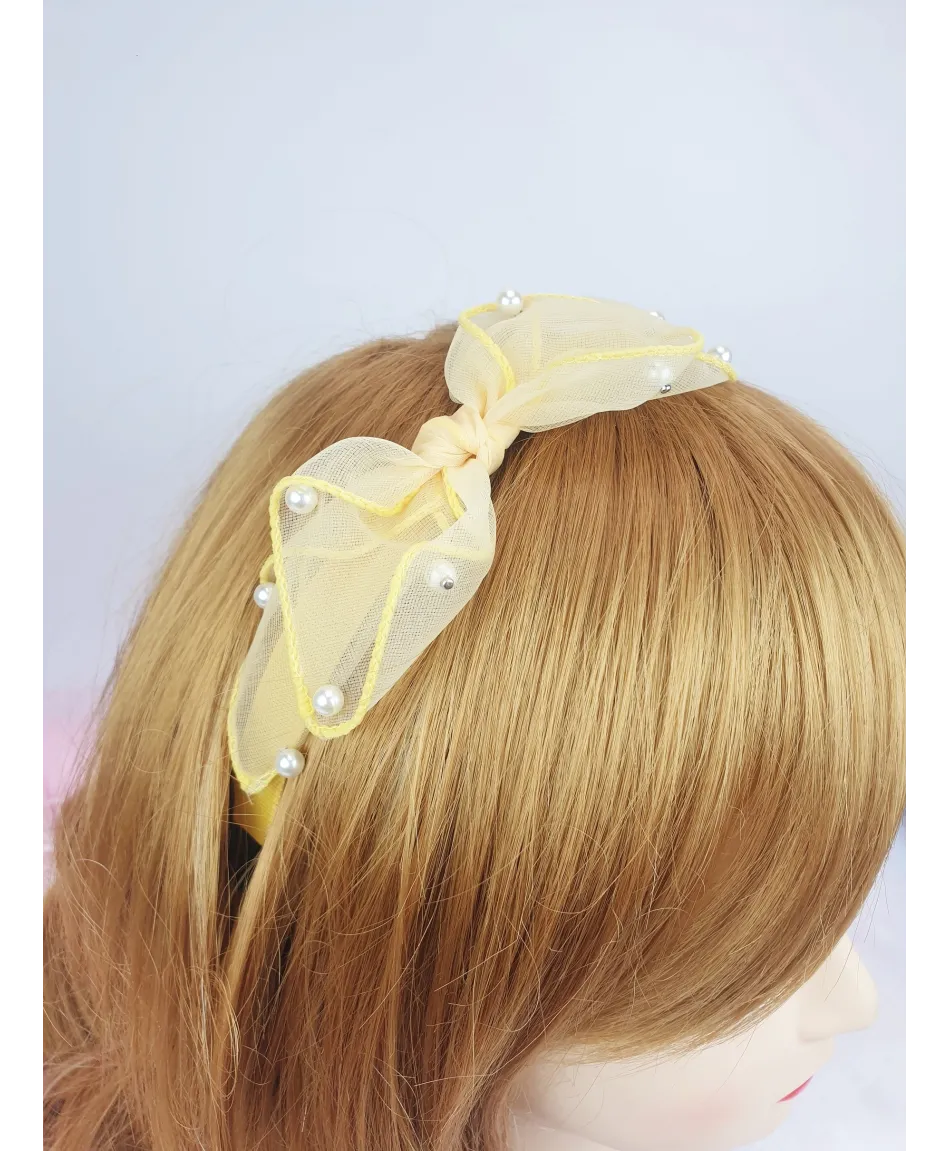 Opaski do włosów z kokardką i perełkami