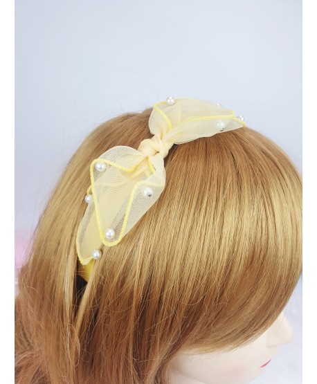 Opaski do włosów z kokardką i perełkami