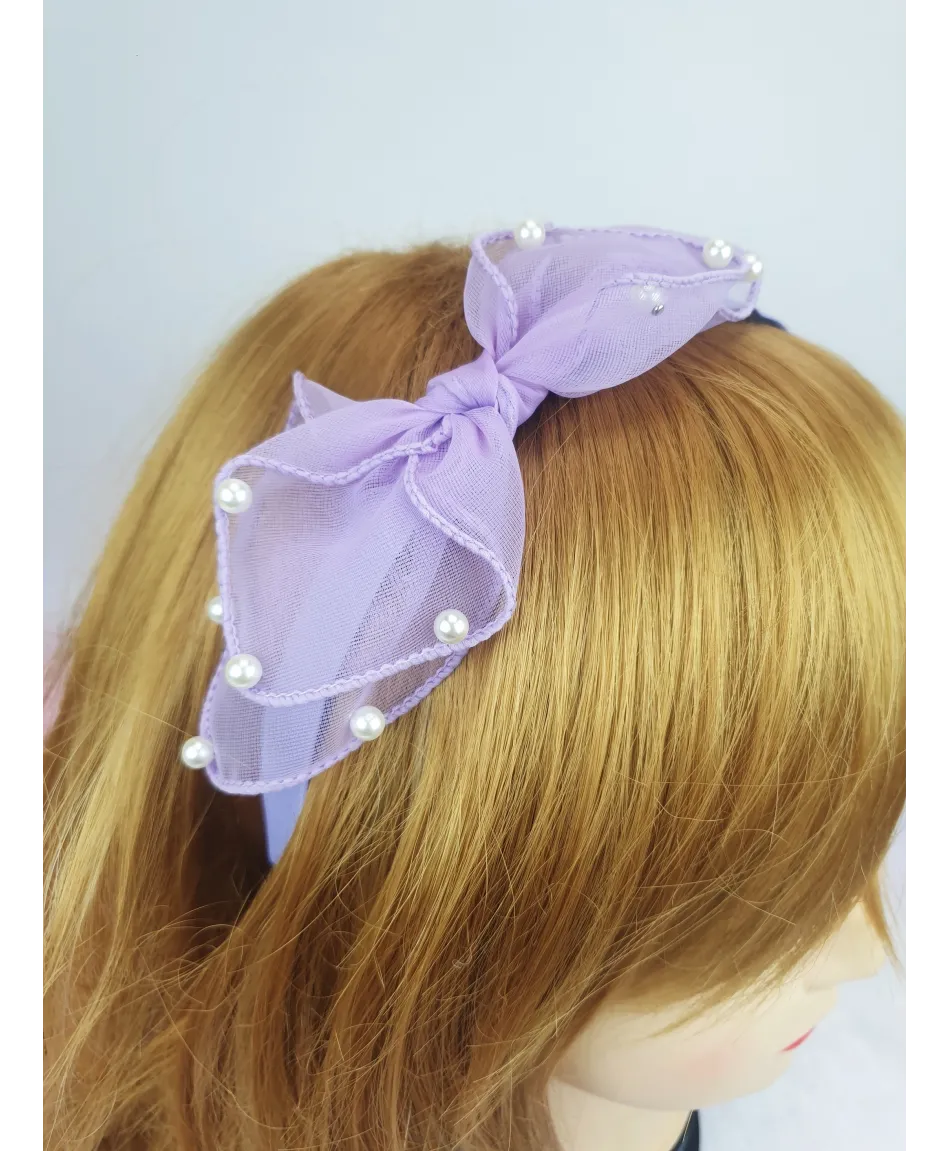 Opaski do włosów z kokardką i perełkami