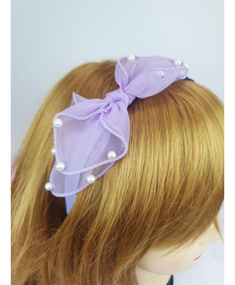 Opaski do włosów z kokardką i perełkami