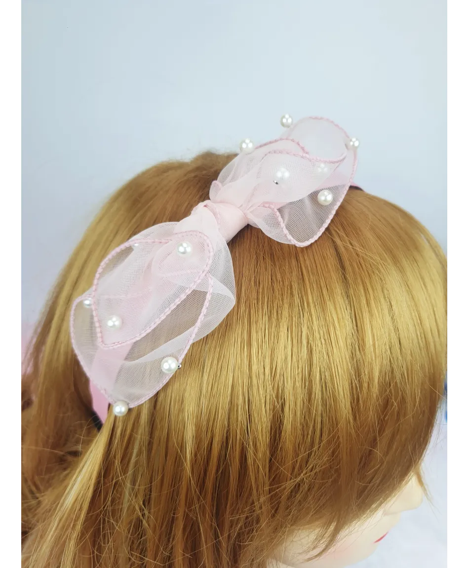 Opaski do włosów z kokardką i perełkami