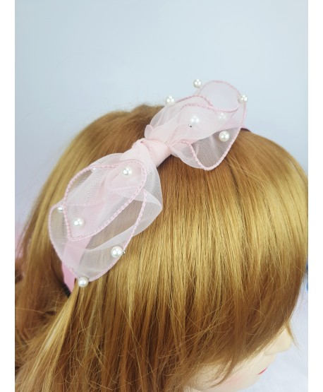 Opaski do włosów z kokardką i perełkami