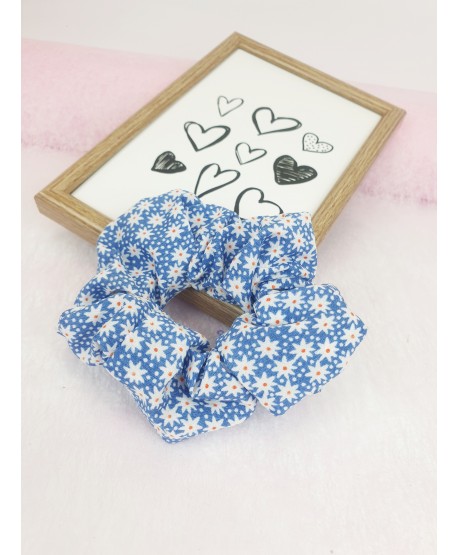 Gumki do włosów scrunchie błękitne wzory