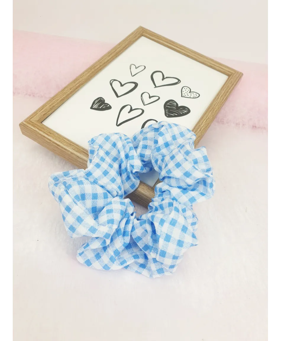 Gumki do włosów scrunchie błękitne wzory