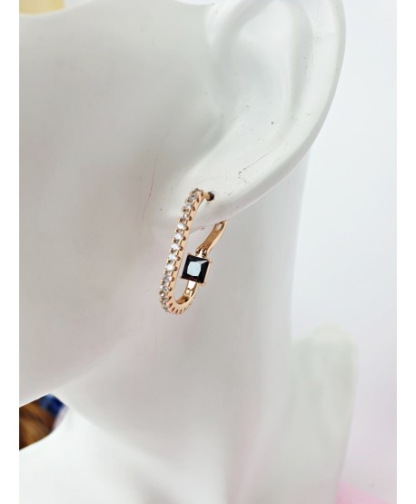 Kolczyki prostokątne z kolorowym kryształkiem