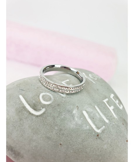 Pierścionek stal srebrny błyszcząca dwurzędowa obrączka