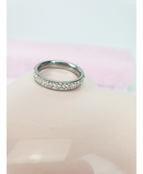 Pierścionek stal srebrny błyszcząca obrączka dżety