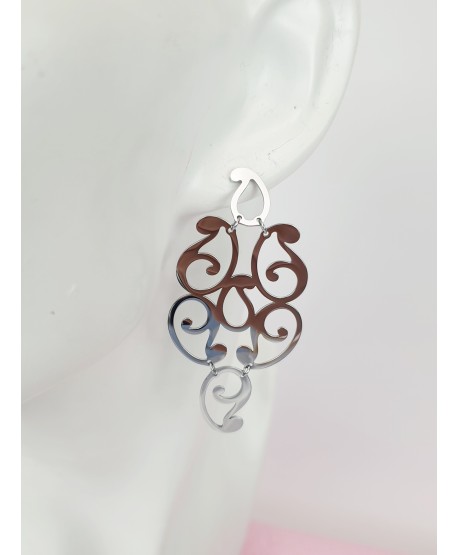 Kolczyki wiszące srebrne stal ażurowe