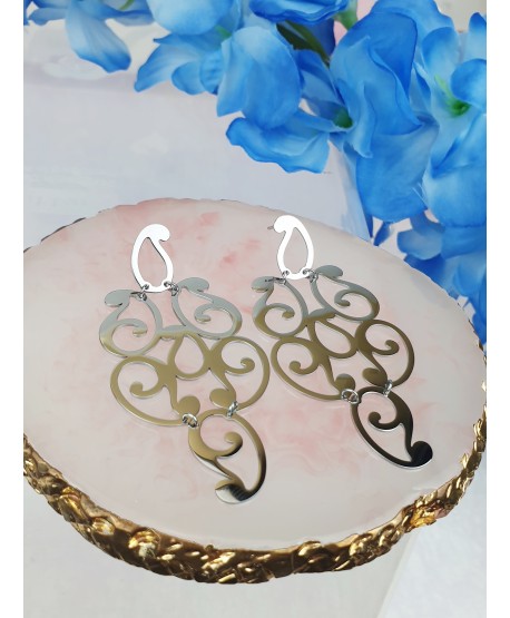 Kolczyki wiszące srebrne stal ażurowe