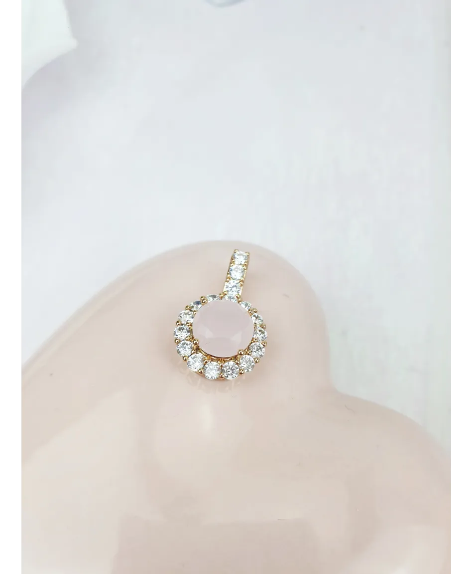 Zawieszka bogato zdobiona okrągłe oczko opal/blady róż