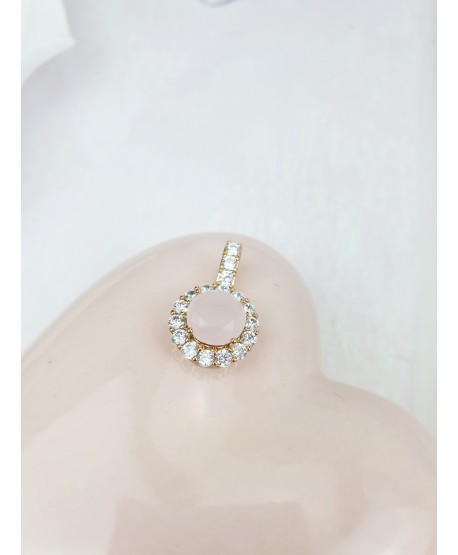 Zawieszka bogato zdobiona okrągłe oczko opal/blady róż