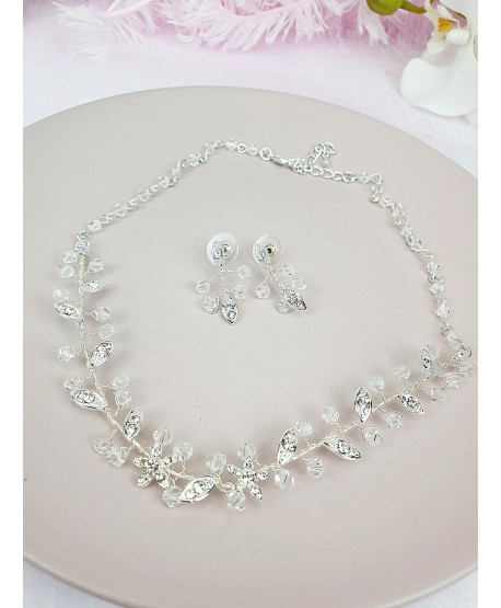 Komplet naszyjnik kolczyki kryształki srebrne