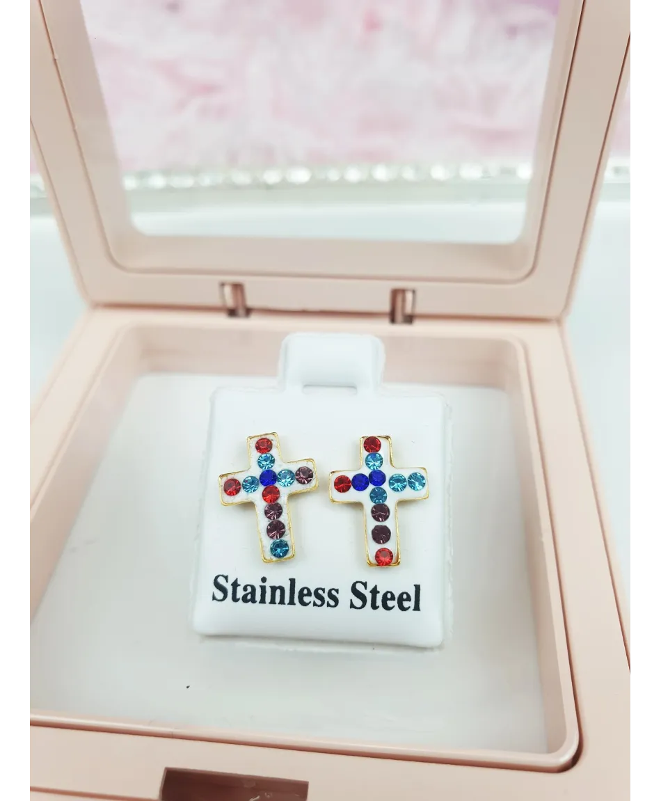 Kolczyki stal cyrkoniowe krzyżyki
