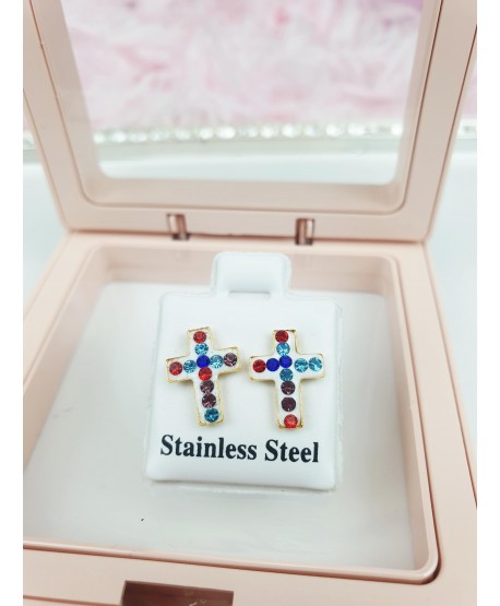 Kolczyki stal cyrkoniowe krzyżyki
