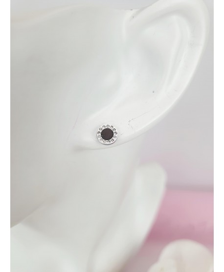 Kolczyki stal czarne kółeczka z cyrkoniami