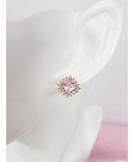 Komplet zawieszka kolczyki stal różowe romby