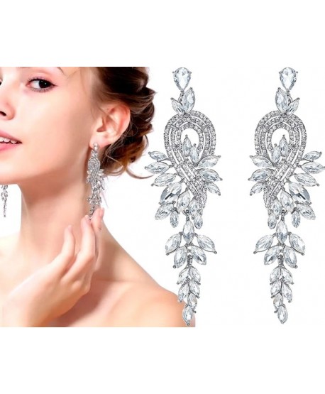 Kolczyki srebrne z kryształkami w kształcie listków