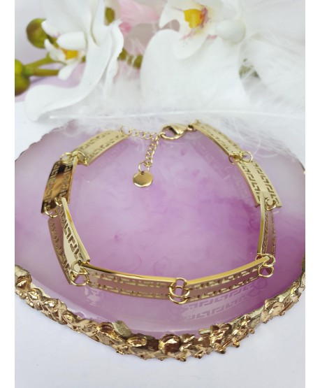 Bransoletka złota stal płaska z greckim wzorem